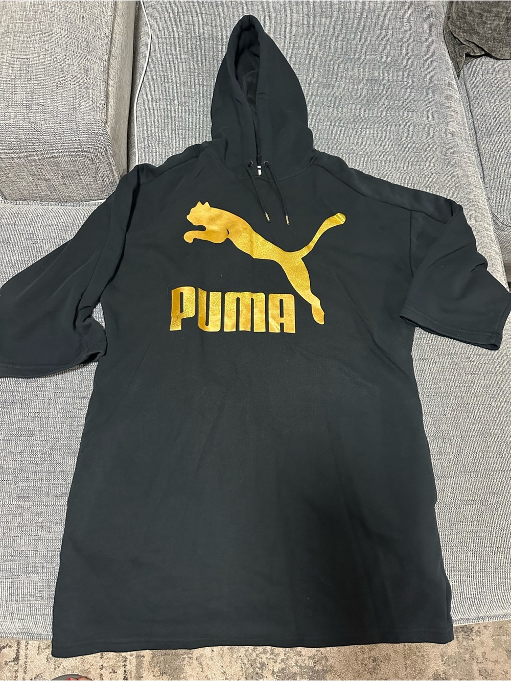 Puma Black Hoodie Dress with Metallic Gold Logo